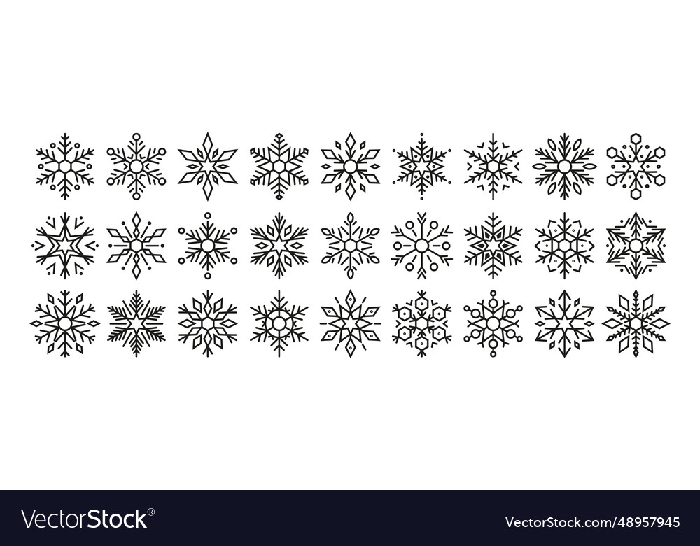 Black and white geometric snowflakes each