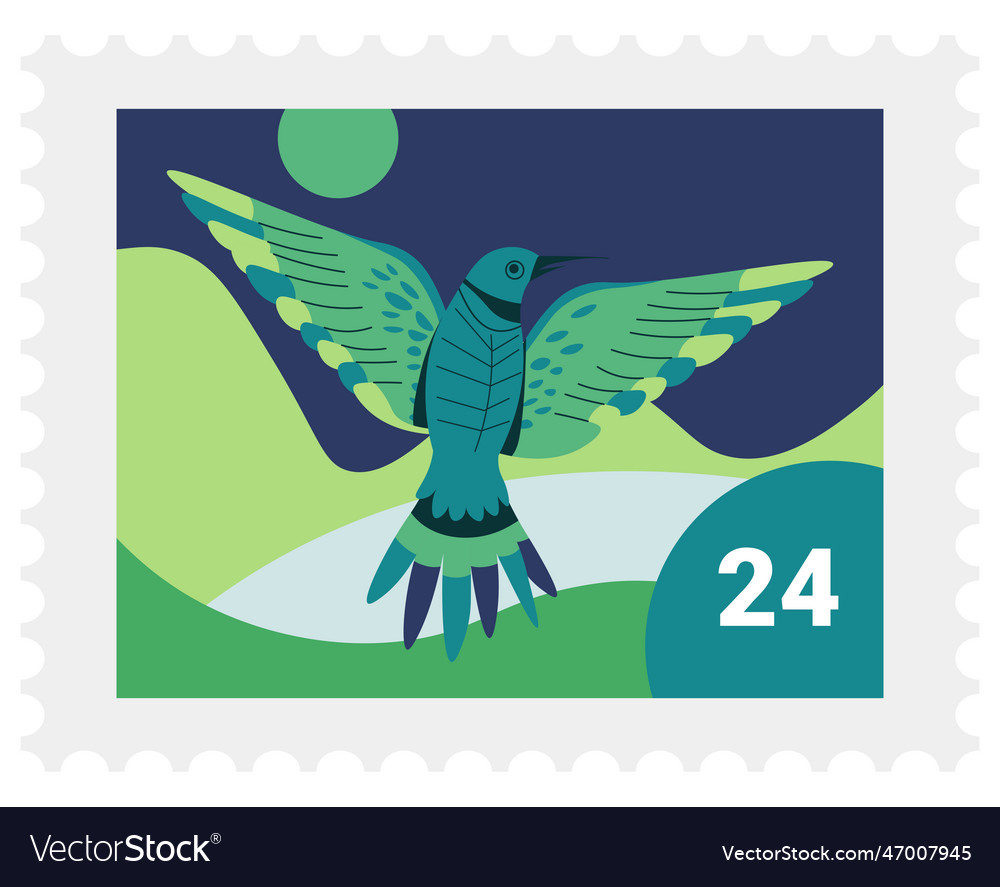 Colibri bird on postal mark exotic avian Vector Image