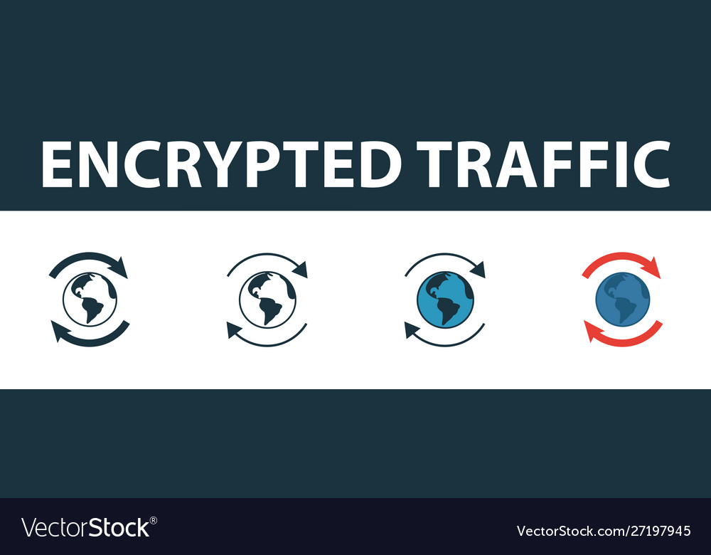 Encrypted traffic icon set four simple symbols Vector Image Encrypted traffic icon set four simple symbols