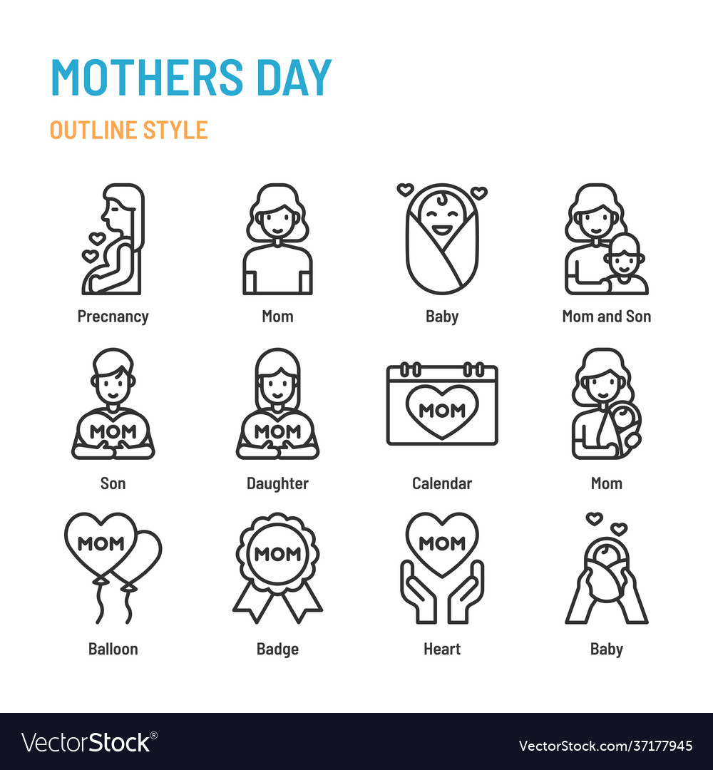 Mothers day in outline icon and symbol set