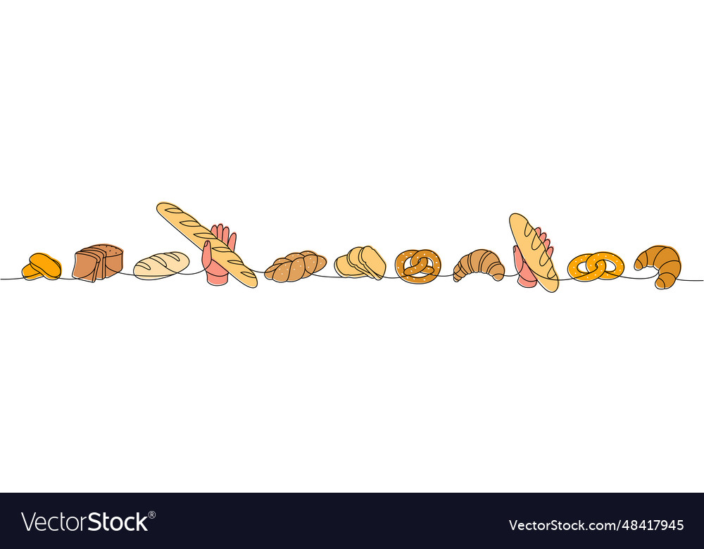Set of breads one line colored continuous drawing