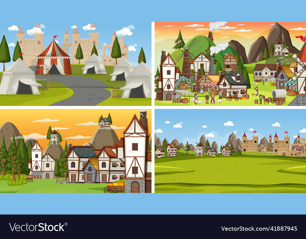 Set of different scene medieval