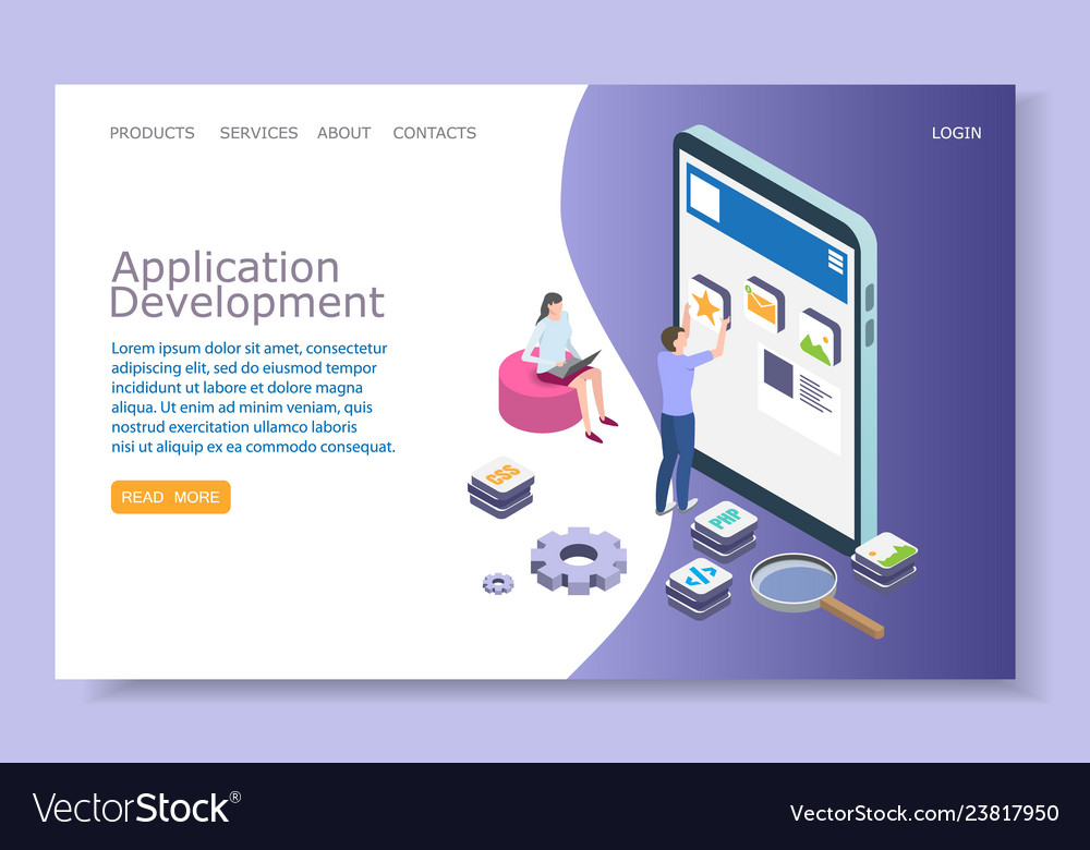 Application development website landing Royalty Free Vector