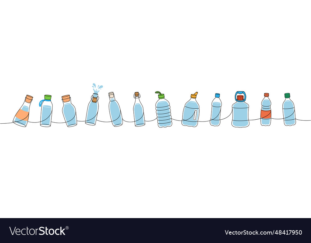 Bottles one line colored continuous drawing empty Vector Image Bottles one line colored continuous drawing empty