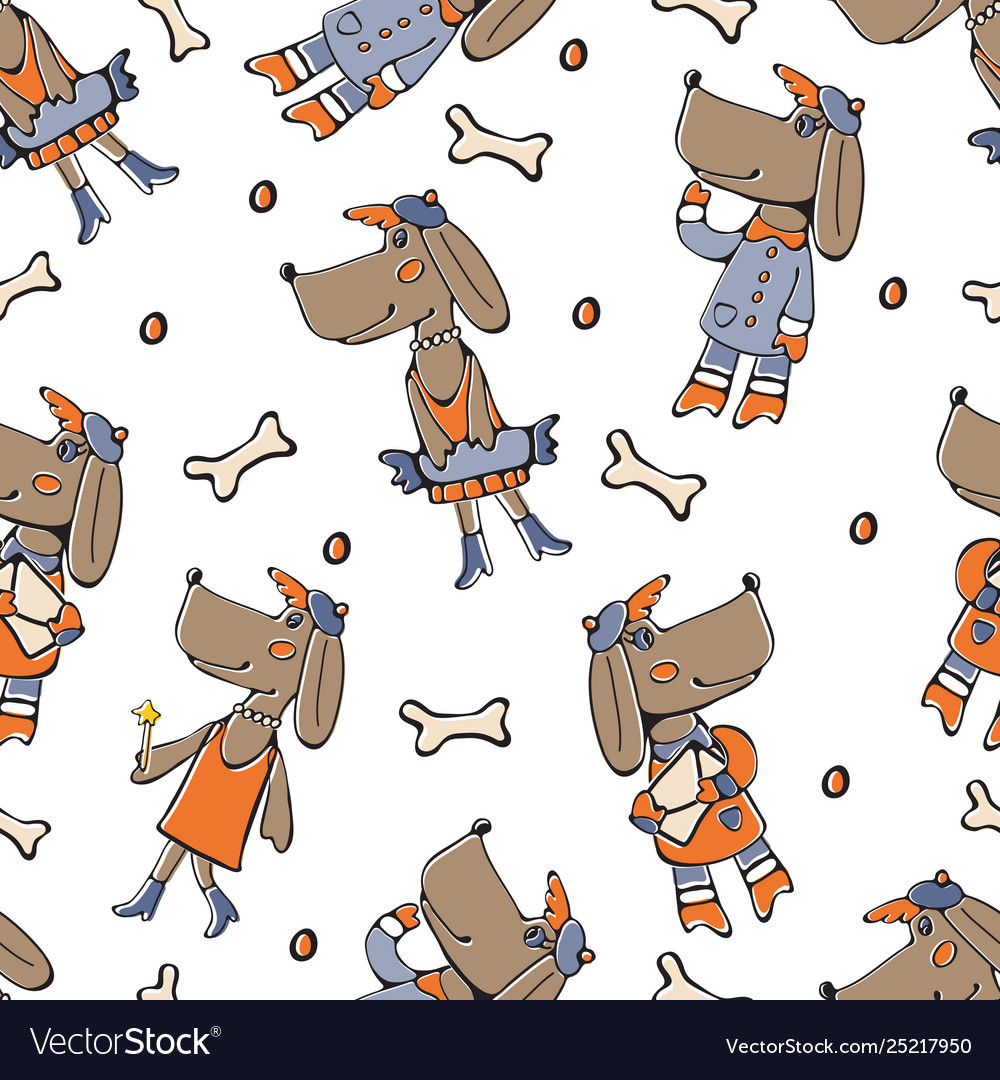 Cute dog characters pattern colorful seamless