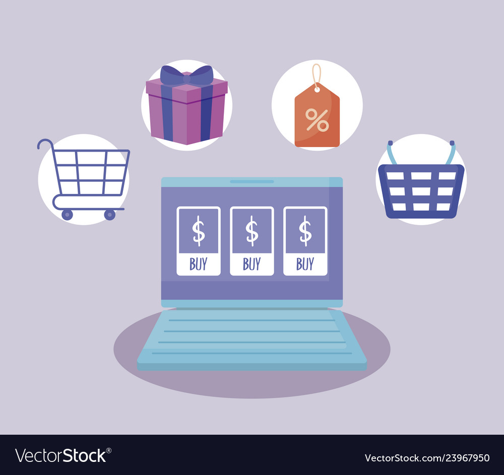 Ecommerce online with laptop computer and icons