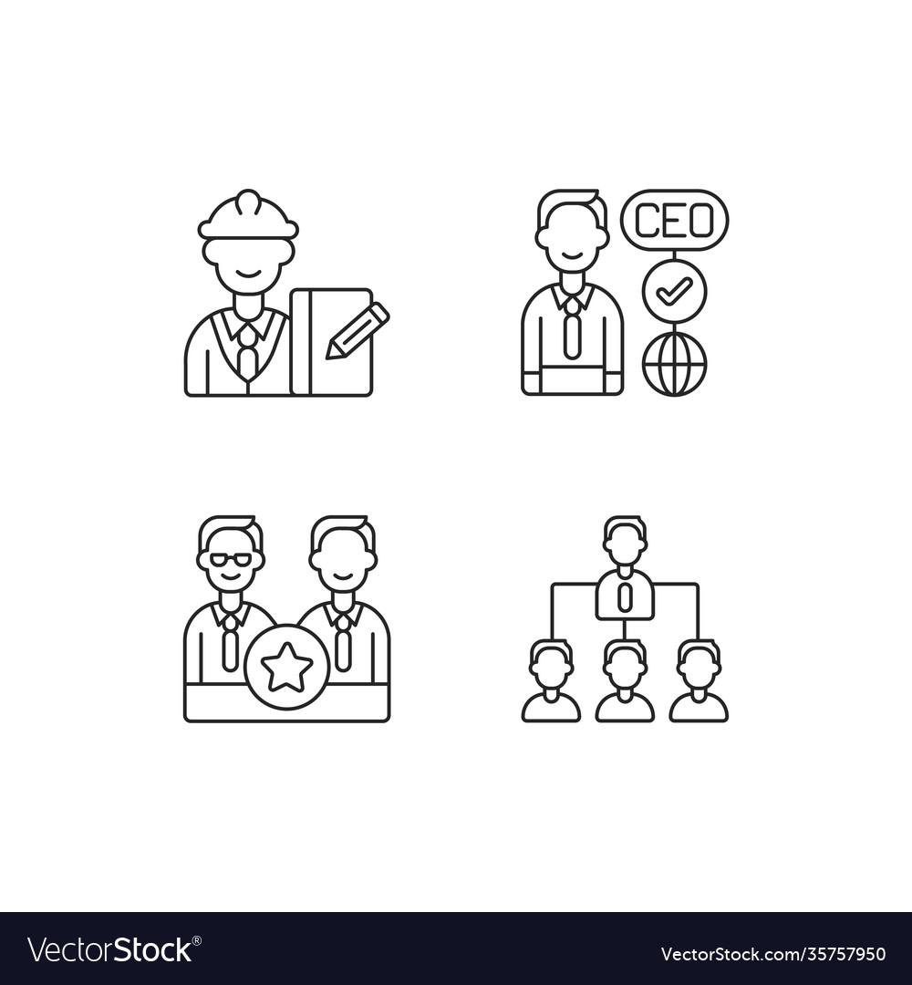 Organization hierarchy linear icons set vector image Organization hierarchy linear icons set