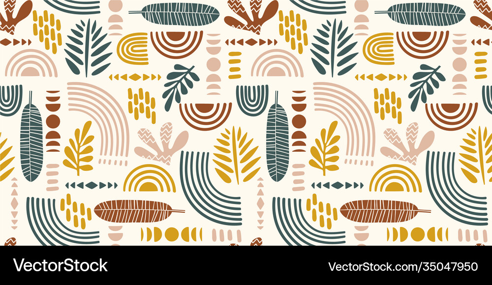 Seamless pattern with abstract leaves and Vector Image