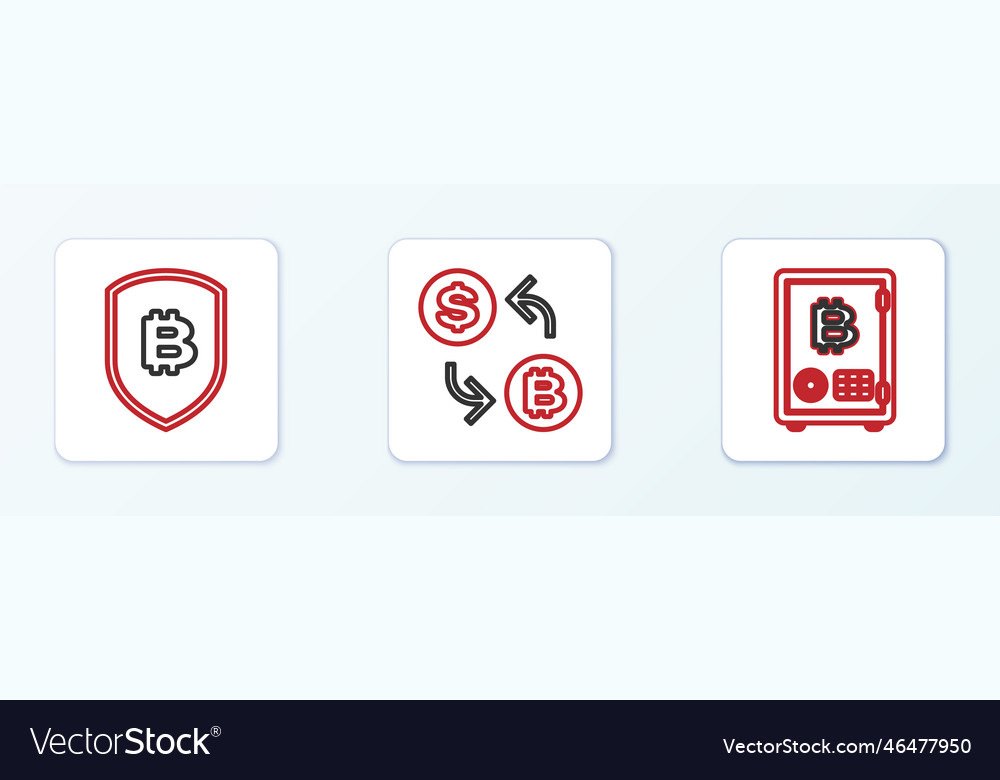 Set line proof of stake shield with bitcoin vector image Set line proof of stake shield with bitcoin