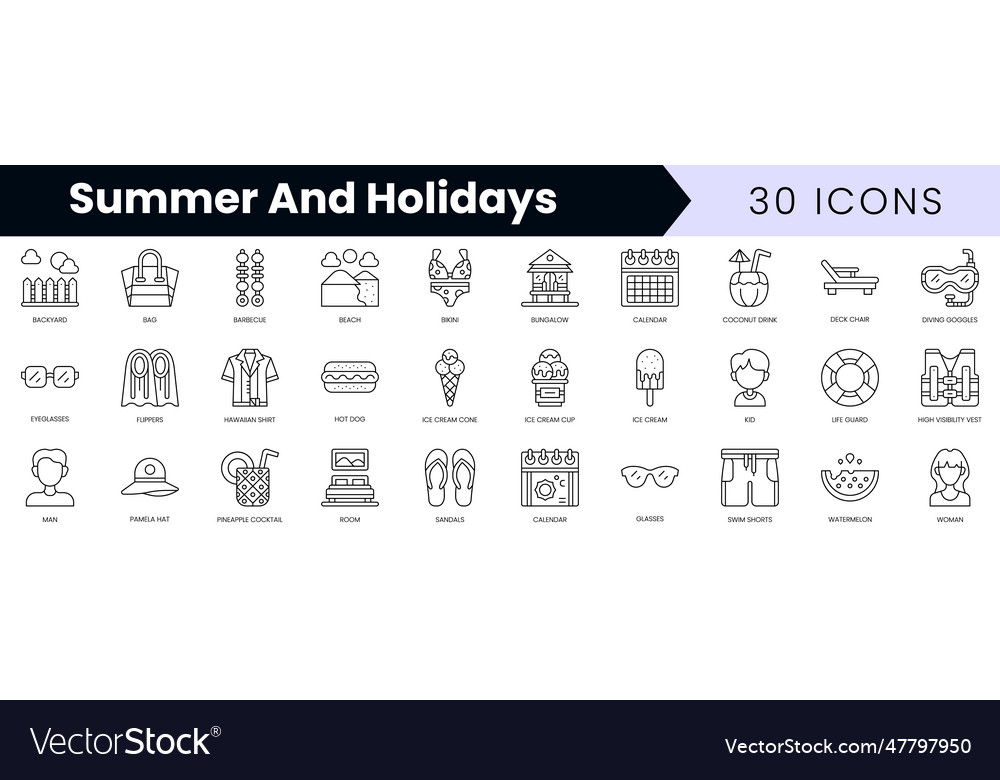 Set of outline summer and holidays icons