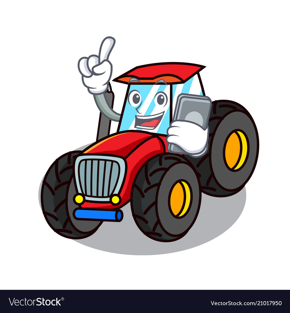 With phone tractor character cartoon style