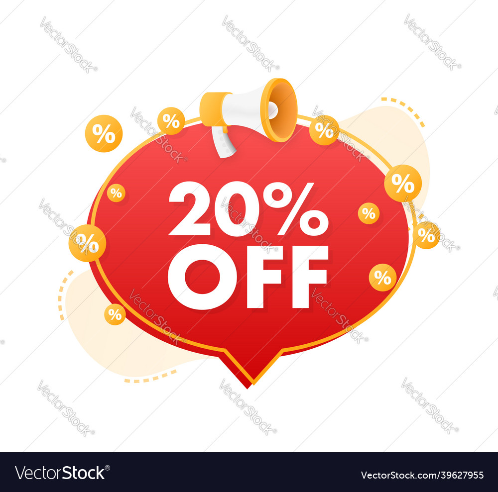 20 percent off sale discount banner with megaphone