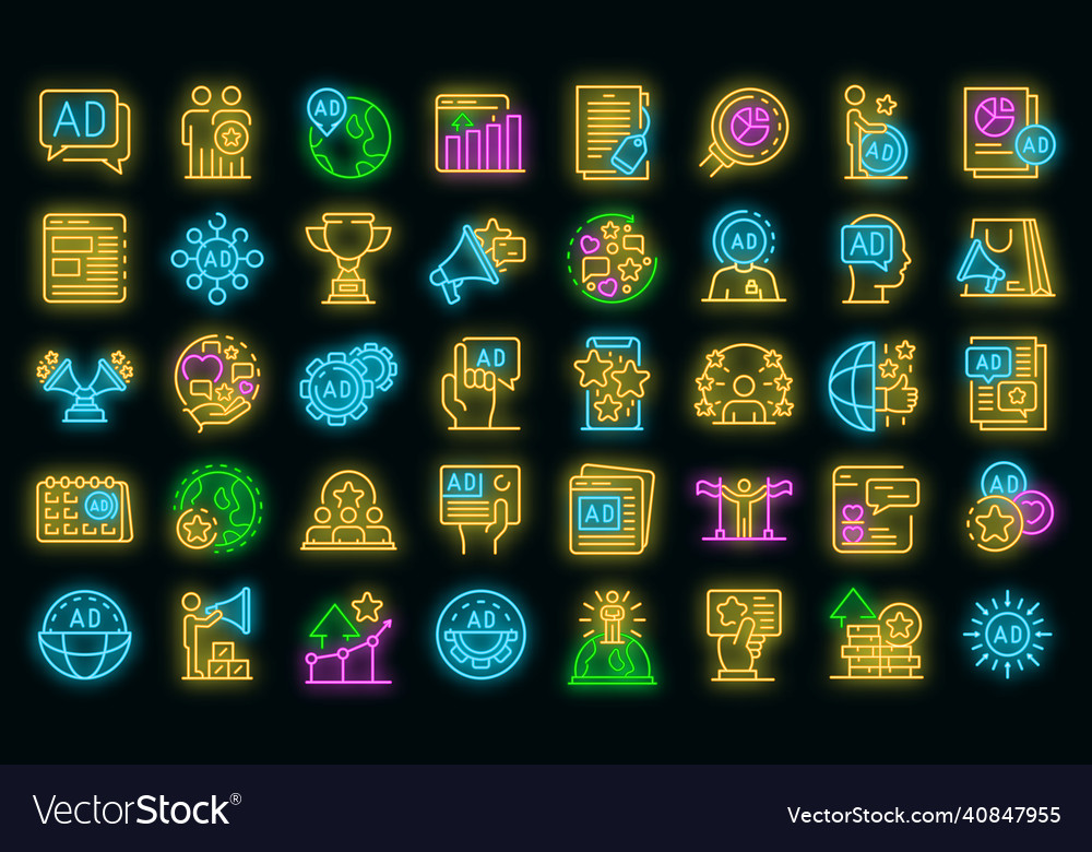 Advertising manager icons set neon