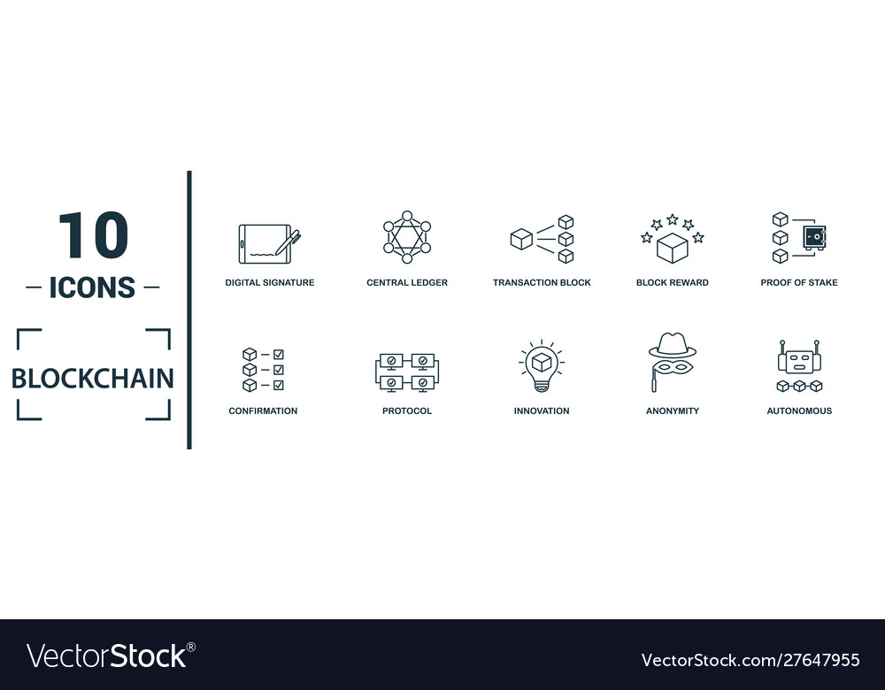 Blockchain icon set include creative elements