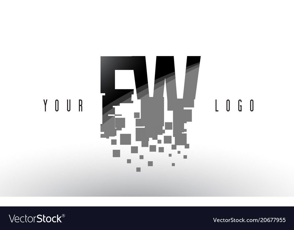 Fw f w Pixelbuchstaben-Logo mit digital zerstreut