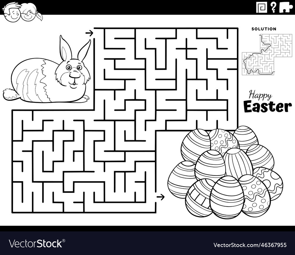 Maze with easter bunny and eggs coloring Vector Image