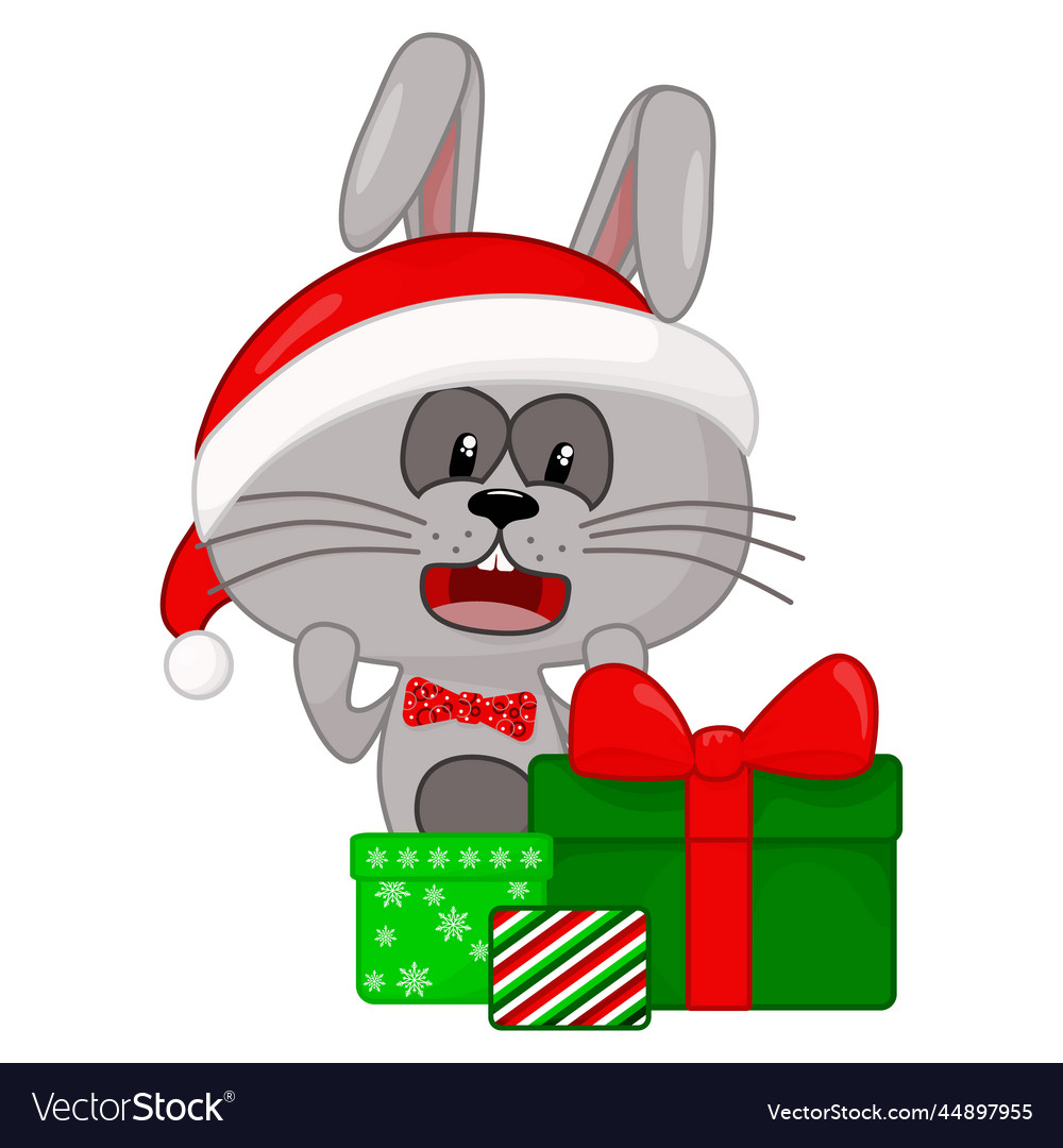 New years gray hare with gifts