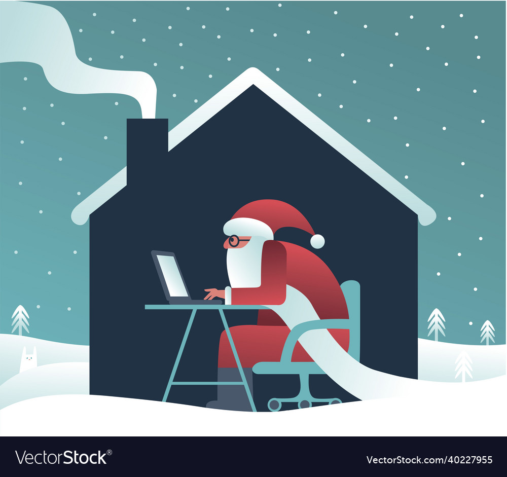 Santa claus sitting at laptop computer vector image Santa claus sitting at laptop computer
