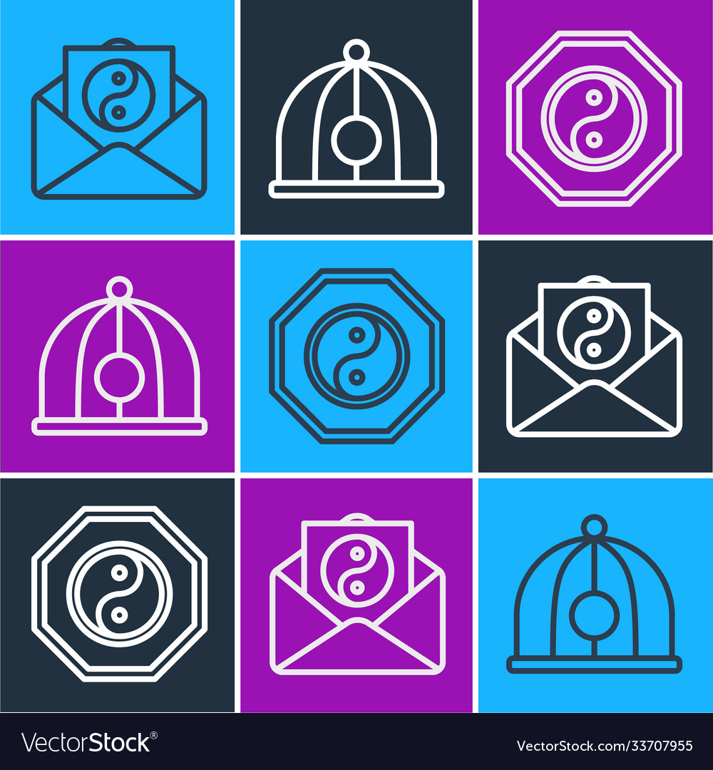 Set line yin yang and envelope vector image Set line yin yang and envelope