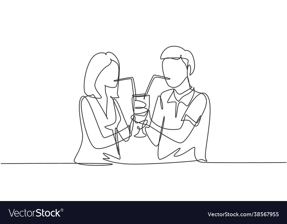 Single continuous line drawing young couple Vector Image