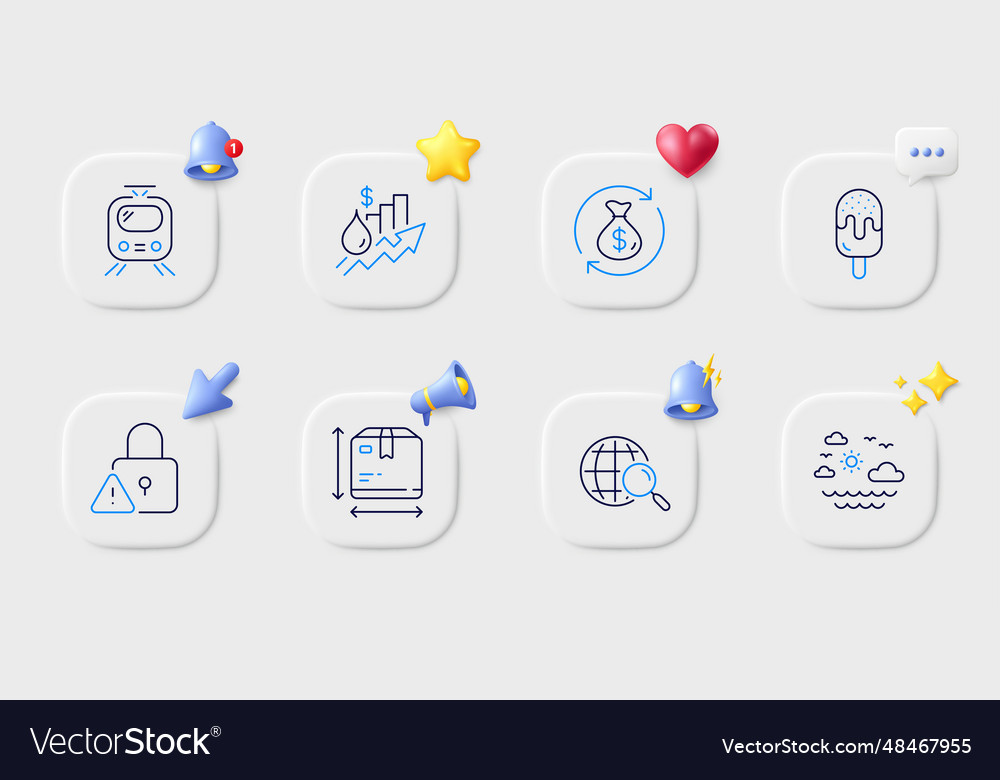Train box size and ice cream line icons for web vector image Train box size and ice cream line icons for web