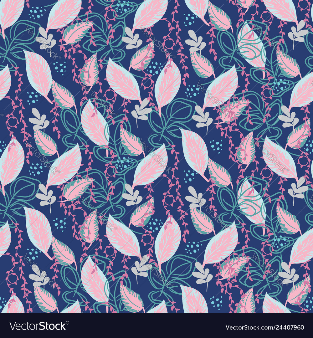 Botanical plants seamless pattern leaves