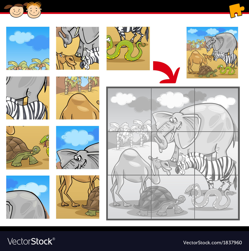 Cartoon safari animals jigsaw puzzle Royalty Free Vector