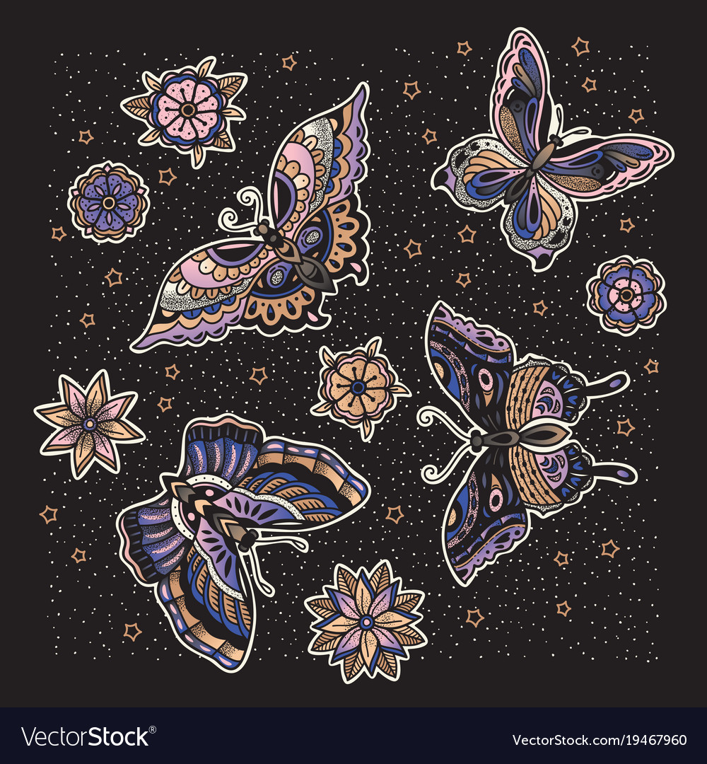 Butterfly Tattoo Traditional Vector Images 69