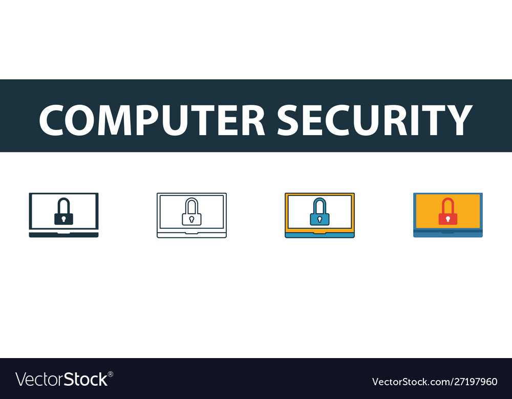 Computer security icon set four simple symbols vector image Computer security icon set four simple symbols