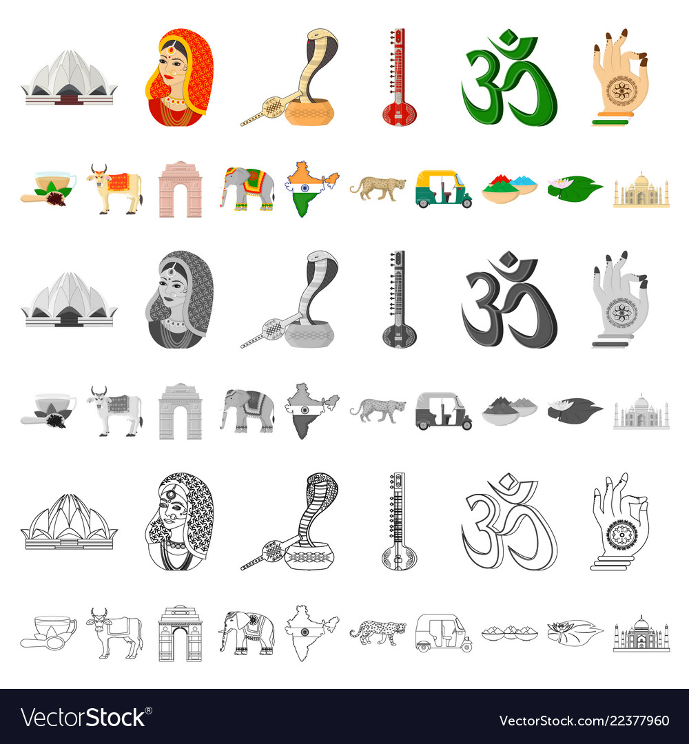 Country india cartoon icons in set collection Vector Image