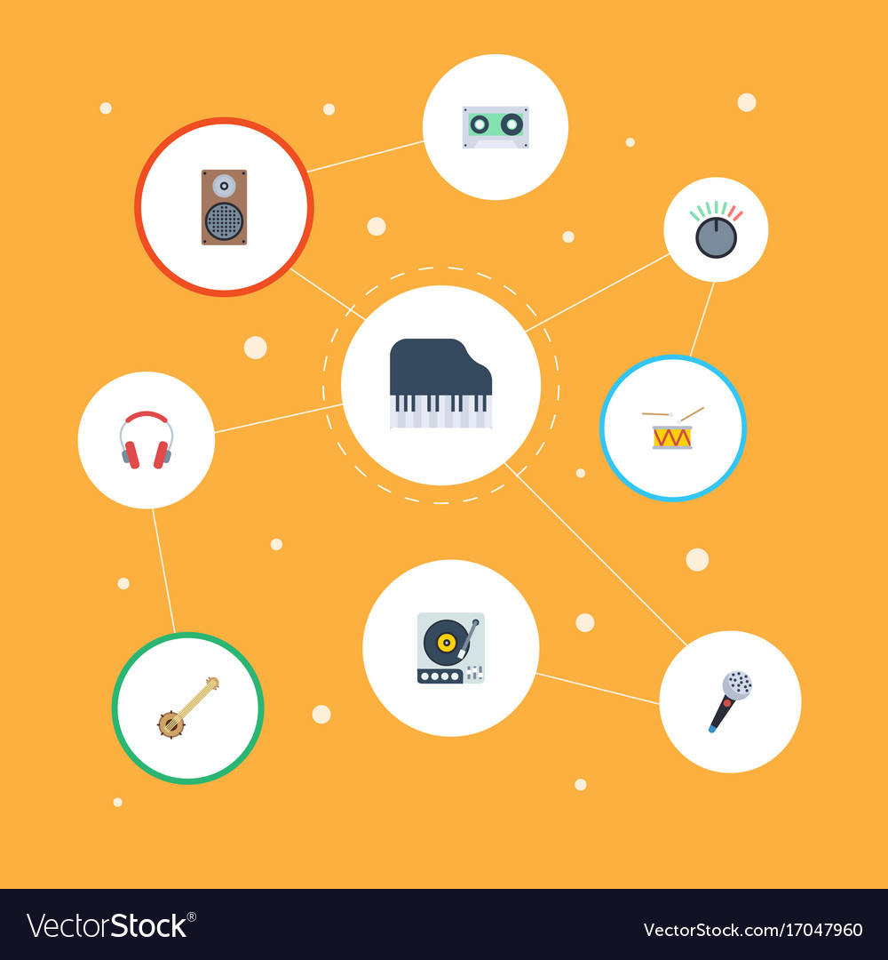 Flat icons karaoke tambourine banjo and other