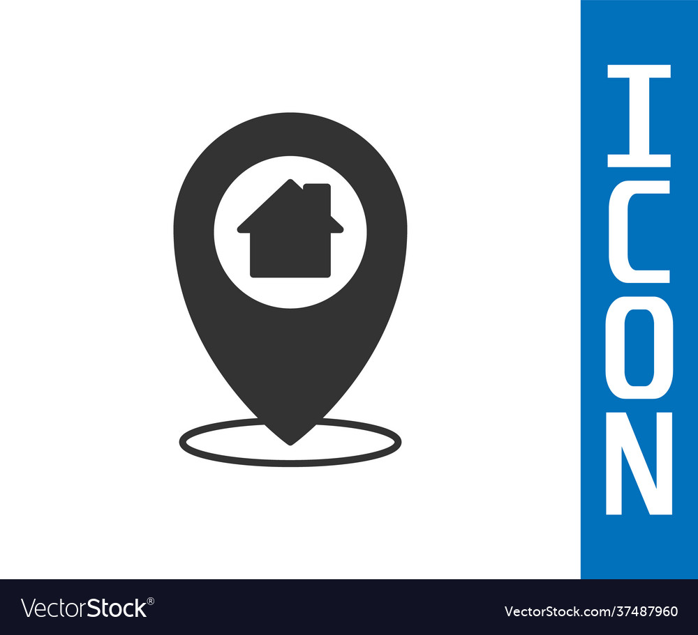 Grey map pointer with house icon isolated on white
