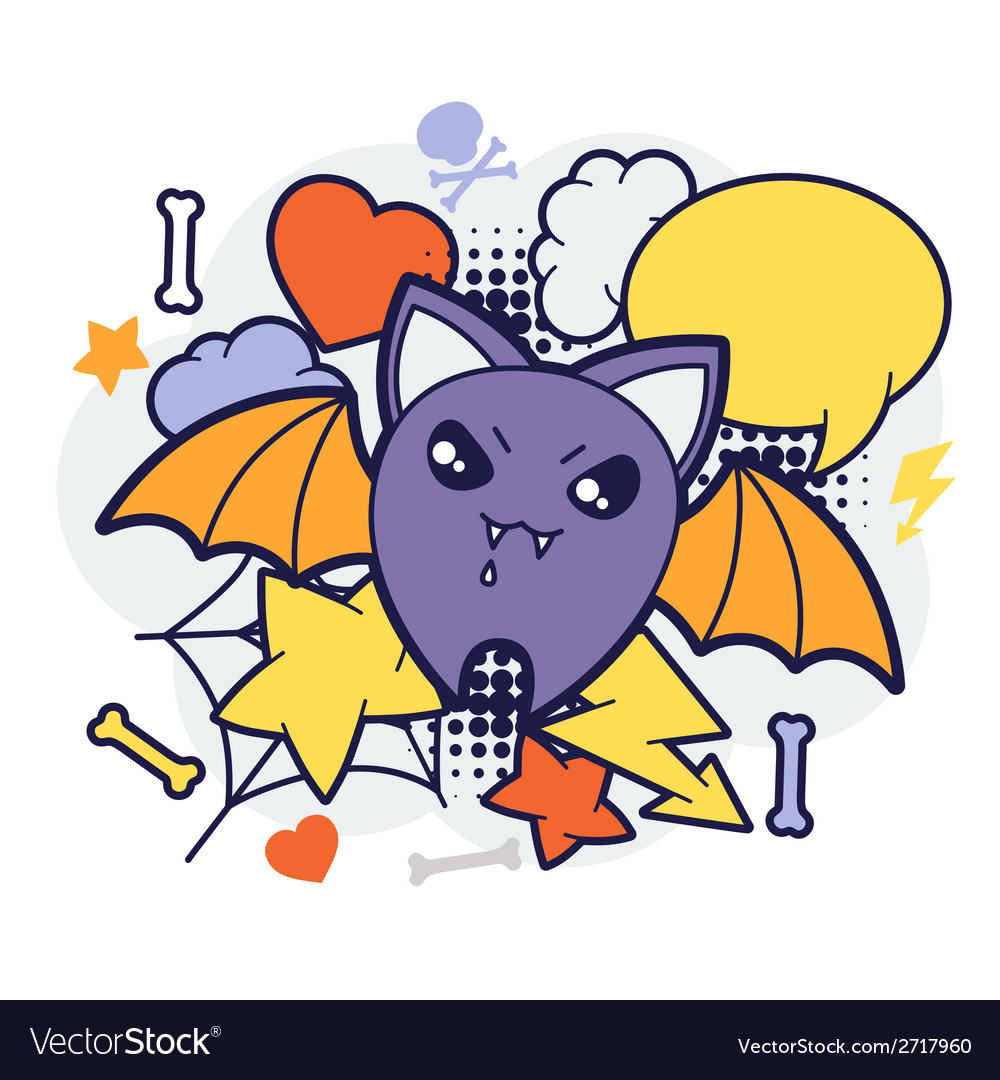 Halloween kawaii print or card with cute doodle