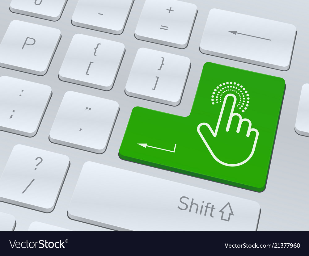 Hand click symbol on white computer keyboard