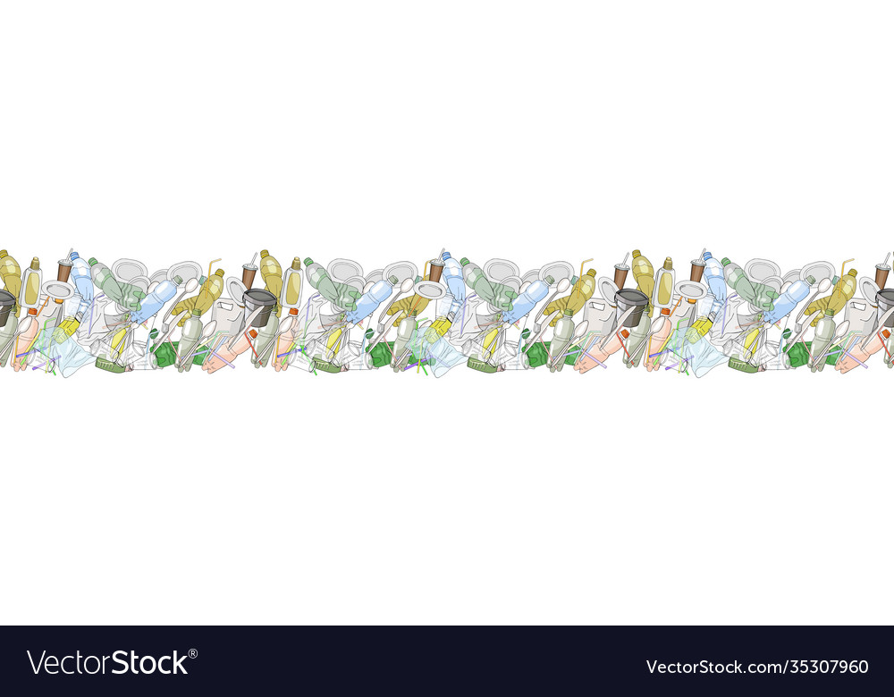 Seamless border with sorted plastic garbage vector image Seamless border with sorted plastic garbage