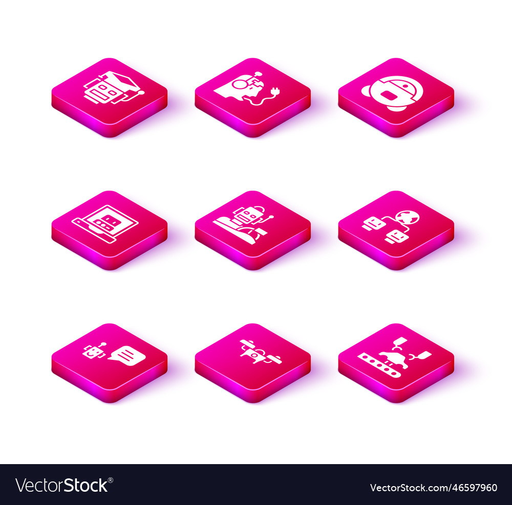Set bot drone creating robot humanoid vector image Set bot drone creating robot humanoid
