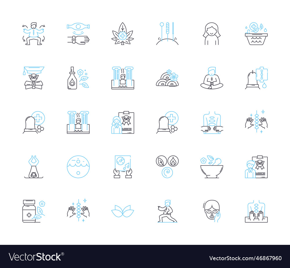 Traditional medicine linear icons set herbalism Vector Image