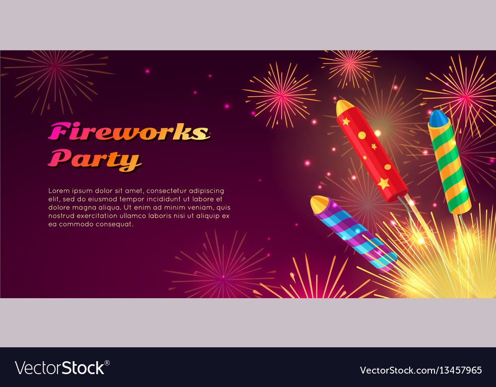 Colourful exploding rockets on bright background