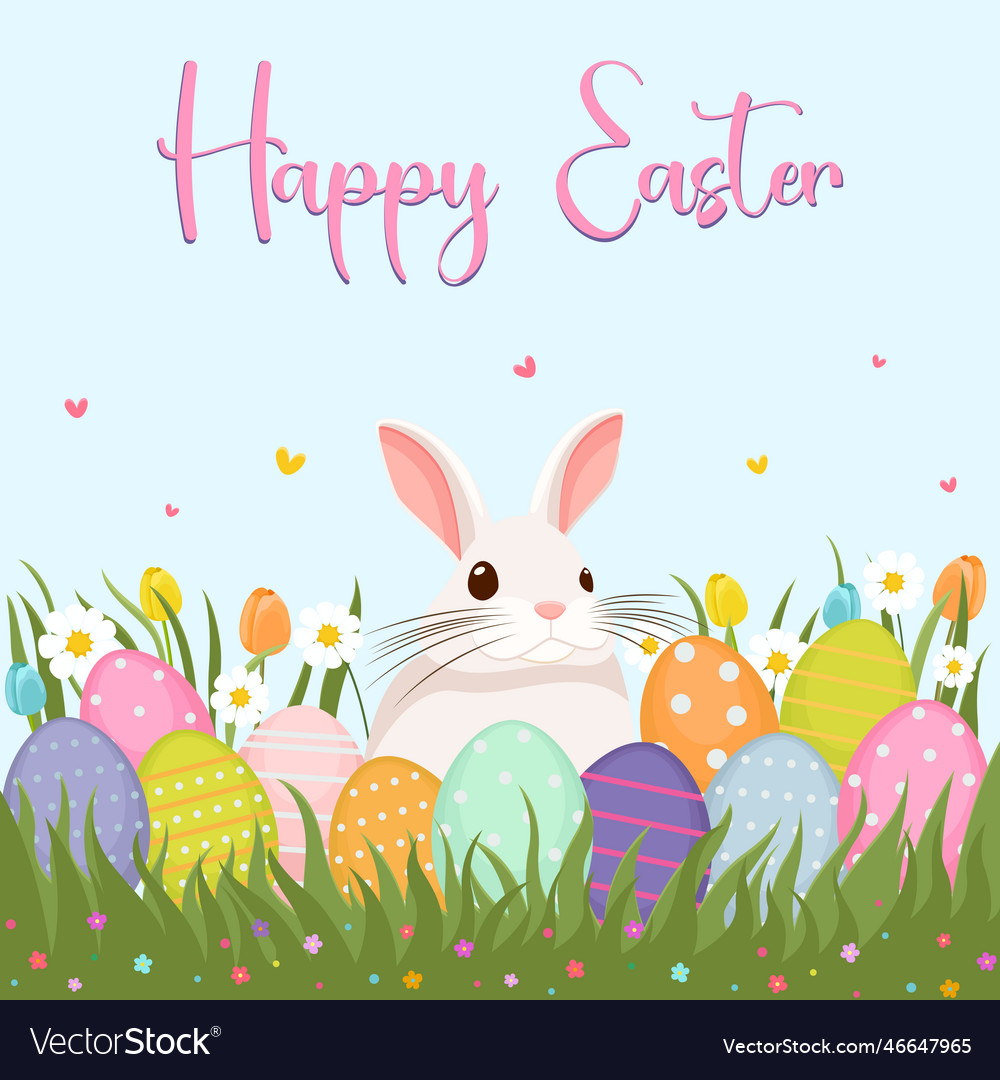 Easter with bunny flowers Royalty Free Vector Image