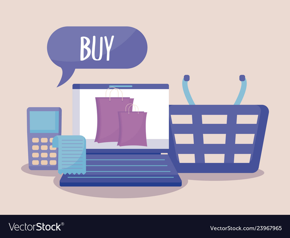 Ecommerce online with laptop computer and icons