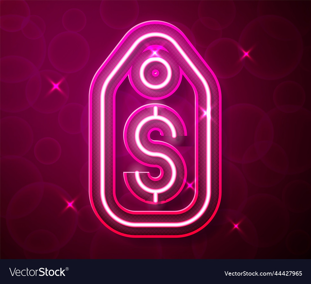 Glowing neon line price tag with dollar icon