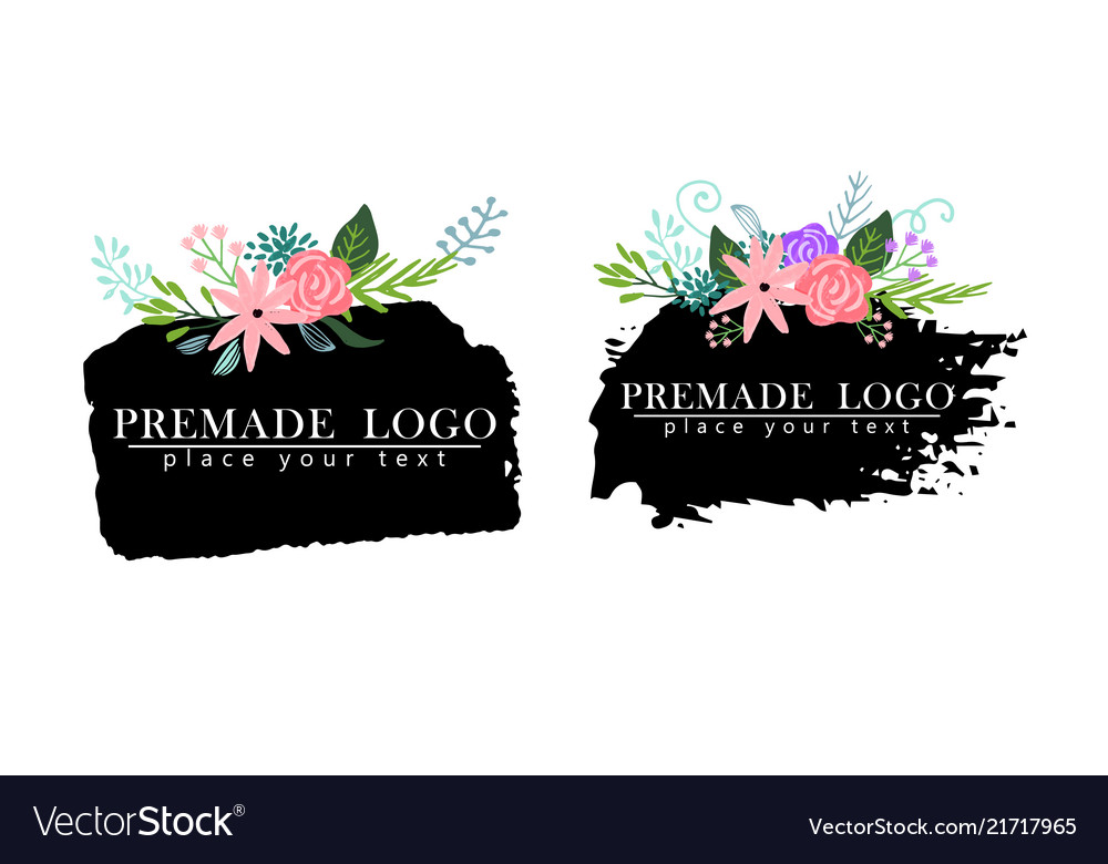 Hand drawn cute floral logo template