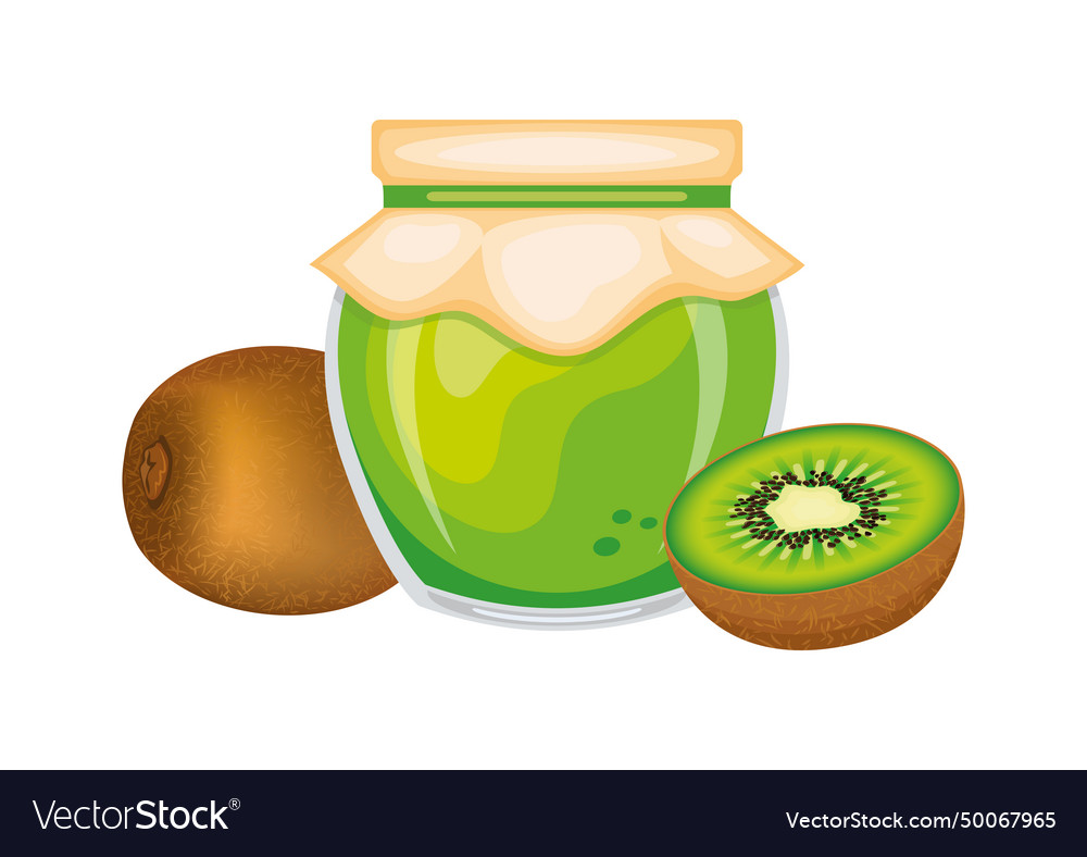 Kiwi jam in glass jar and fresh kiwi fruit icon Vector Image