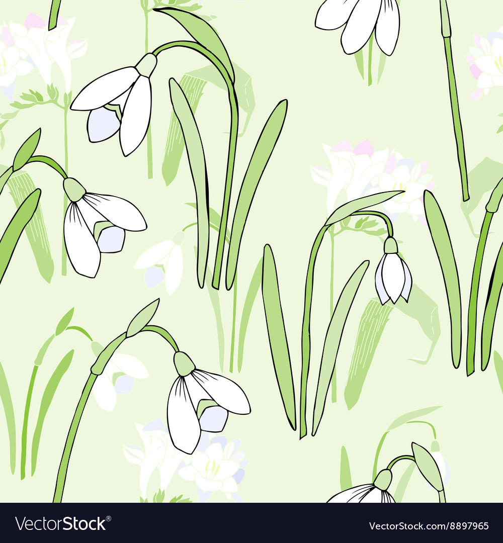 Seamless pattern with snowdrops
