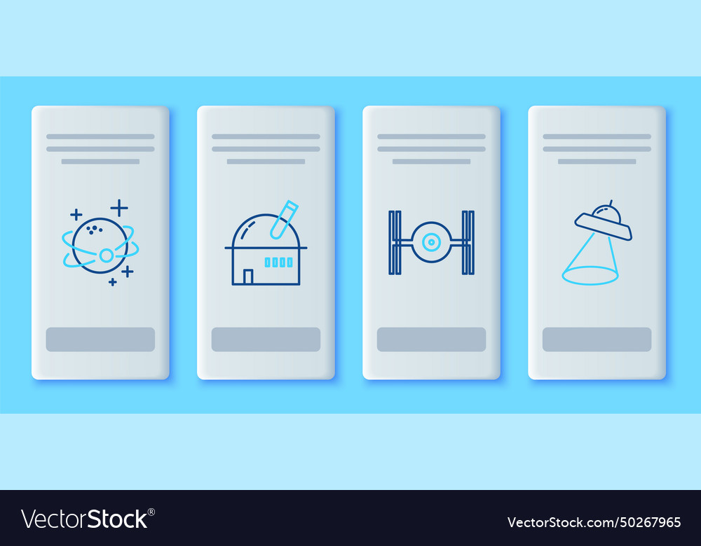 Set line astronomical observatory cosmic ship vector image Set line astronomical observatory cosmic ship