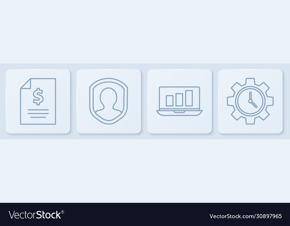 Set line contract money laptop with graph chart vector image Set line contract money laptop with graph chart
