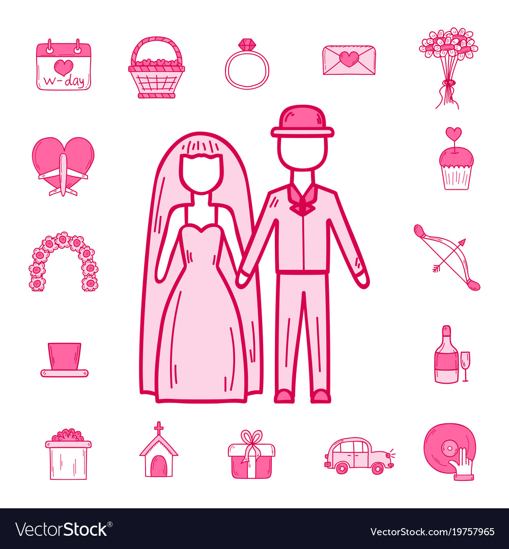 Wedding Outline Married Engagement Groom Bride Vector Image