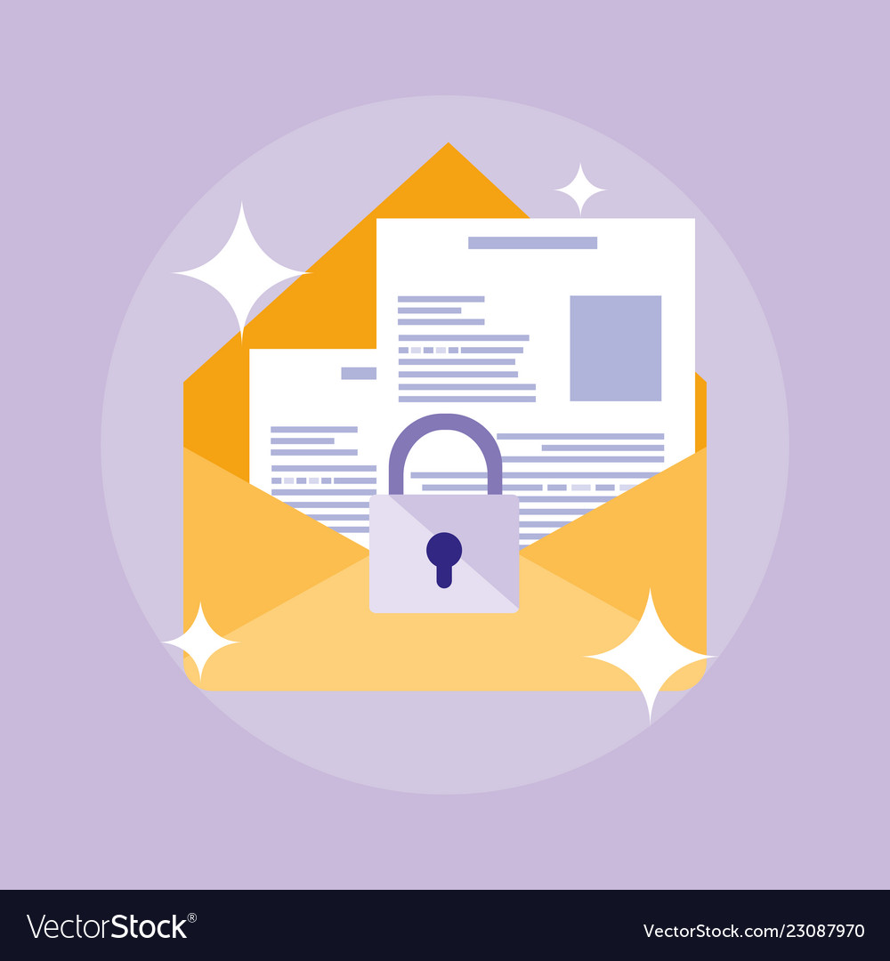 Envelope mail with document and padlock