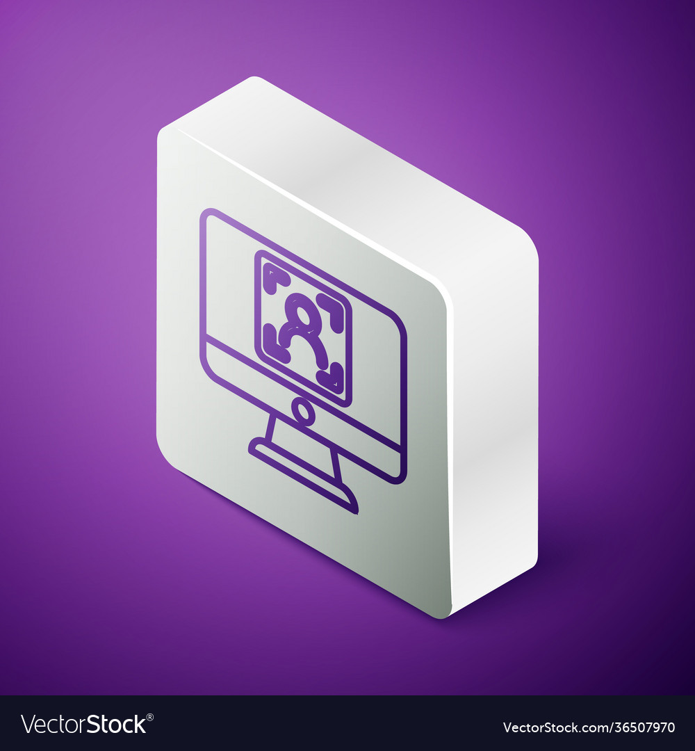 Isometric line monitor with face recognition icon vector image Isometric line monitor with face recognition icon