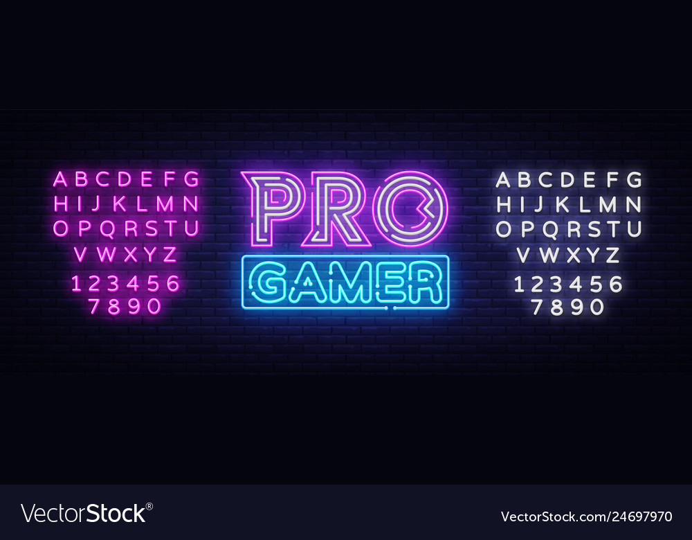 Pro Gamer Neon Sign Neon Gaming Design Royalty Free Vector